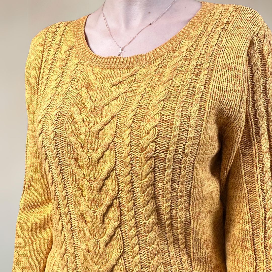 Cable Knit Yellow Jumper UK14