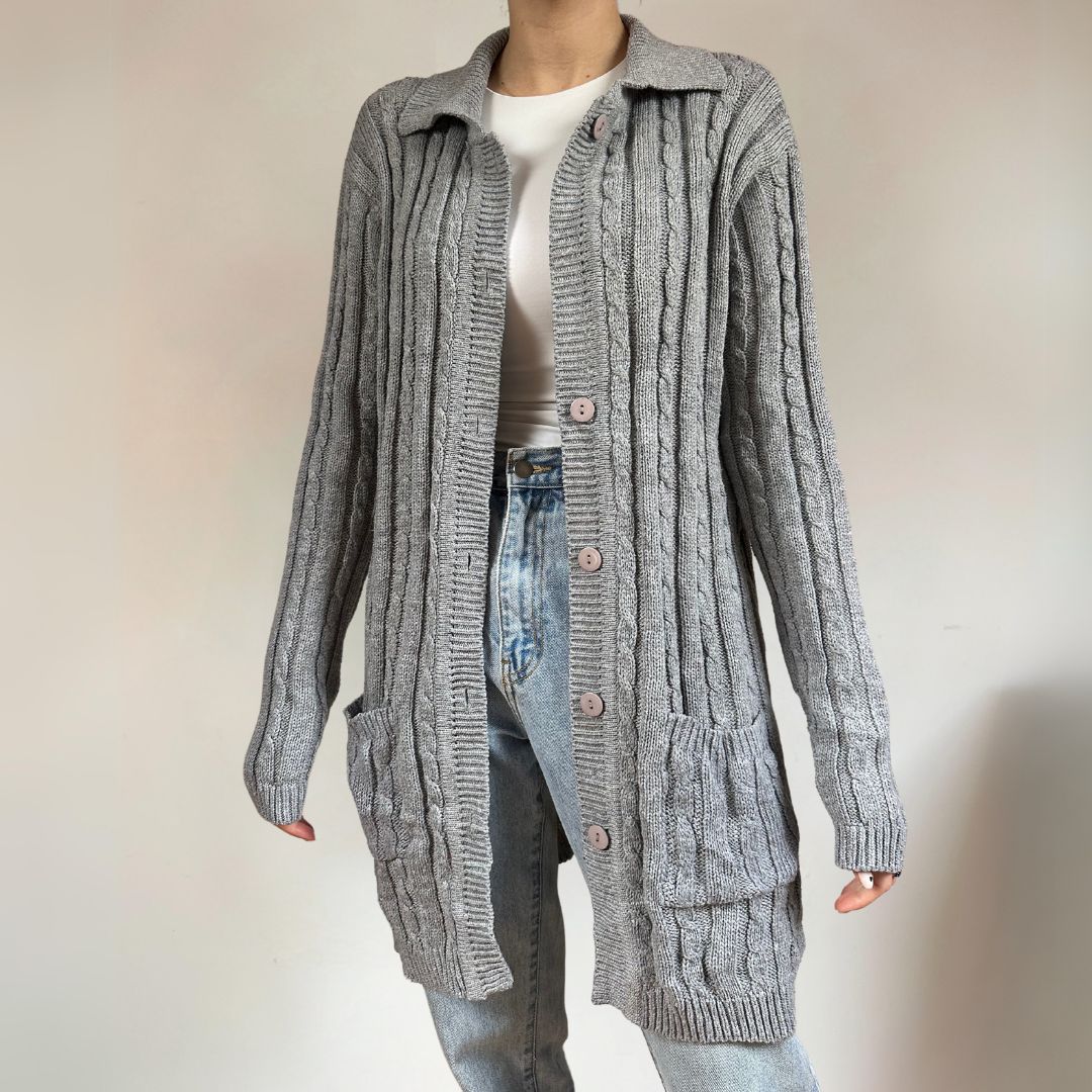 Long Grey Cardigan UK12