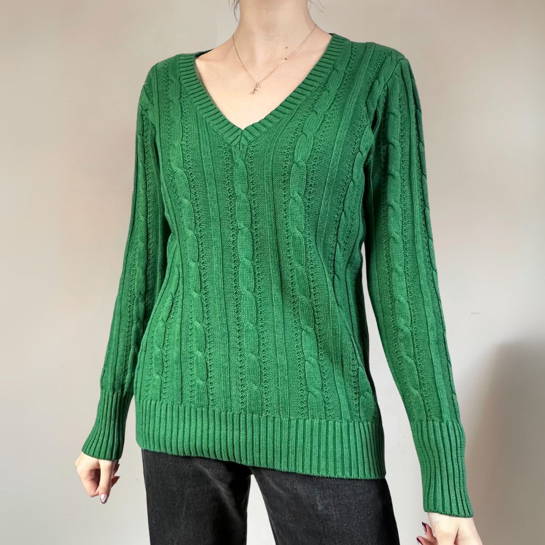 Cable Knit Green Vintage Jumper UK12