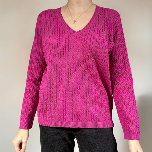 Cable Knit Pink Vintage Jumper UK16