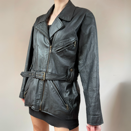 Belted Vintage Leather Jacket SIze UK10