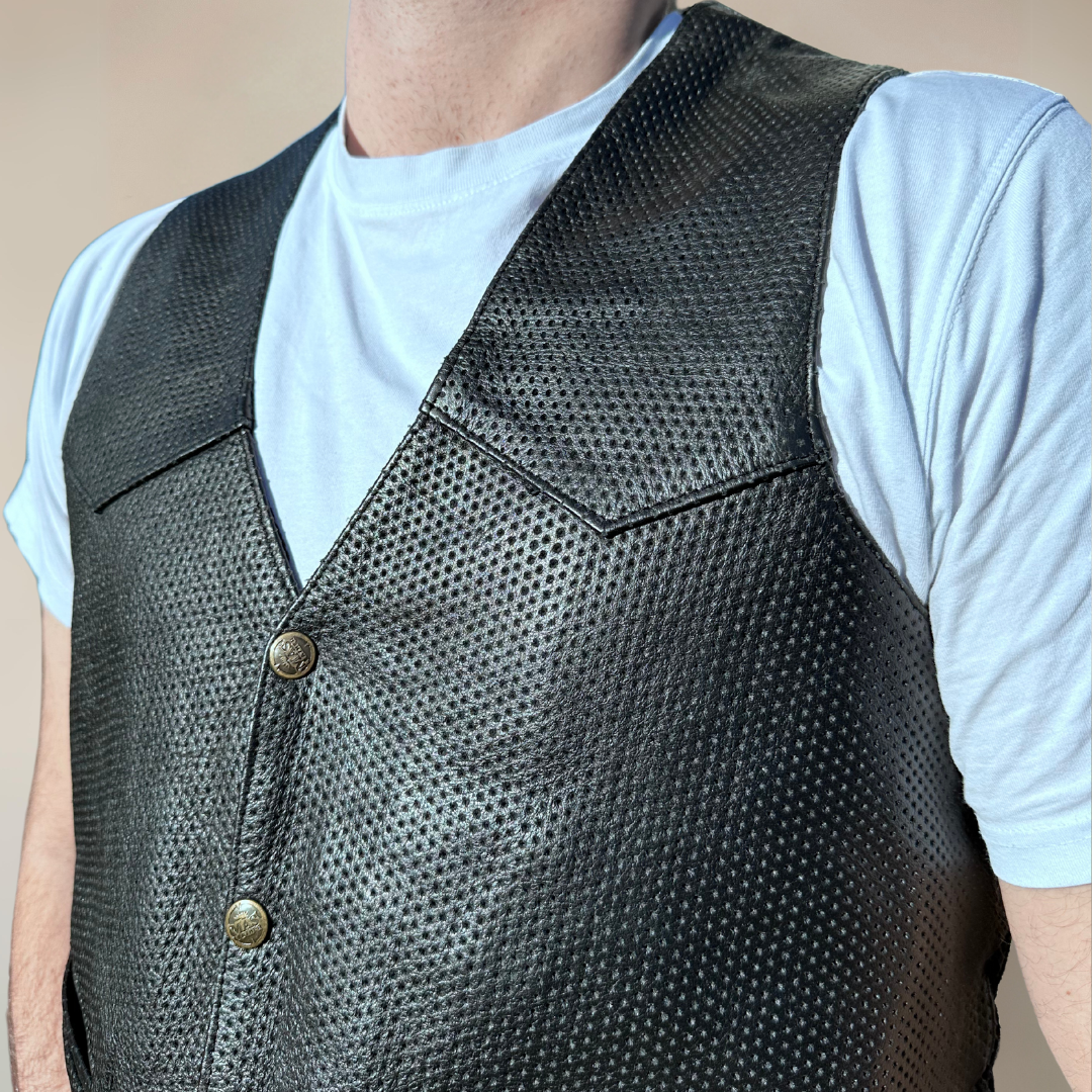 Perforated Leather Mens Vintage Vest Size L