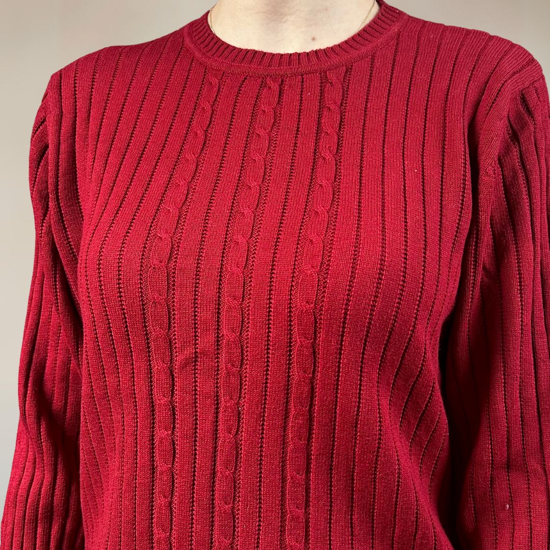 Red Cable Knit Vintage Jumper UK12