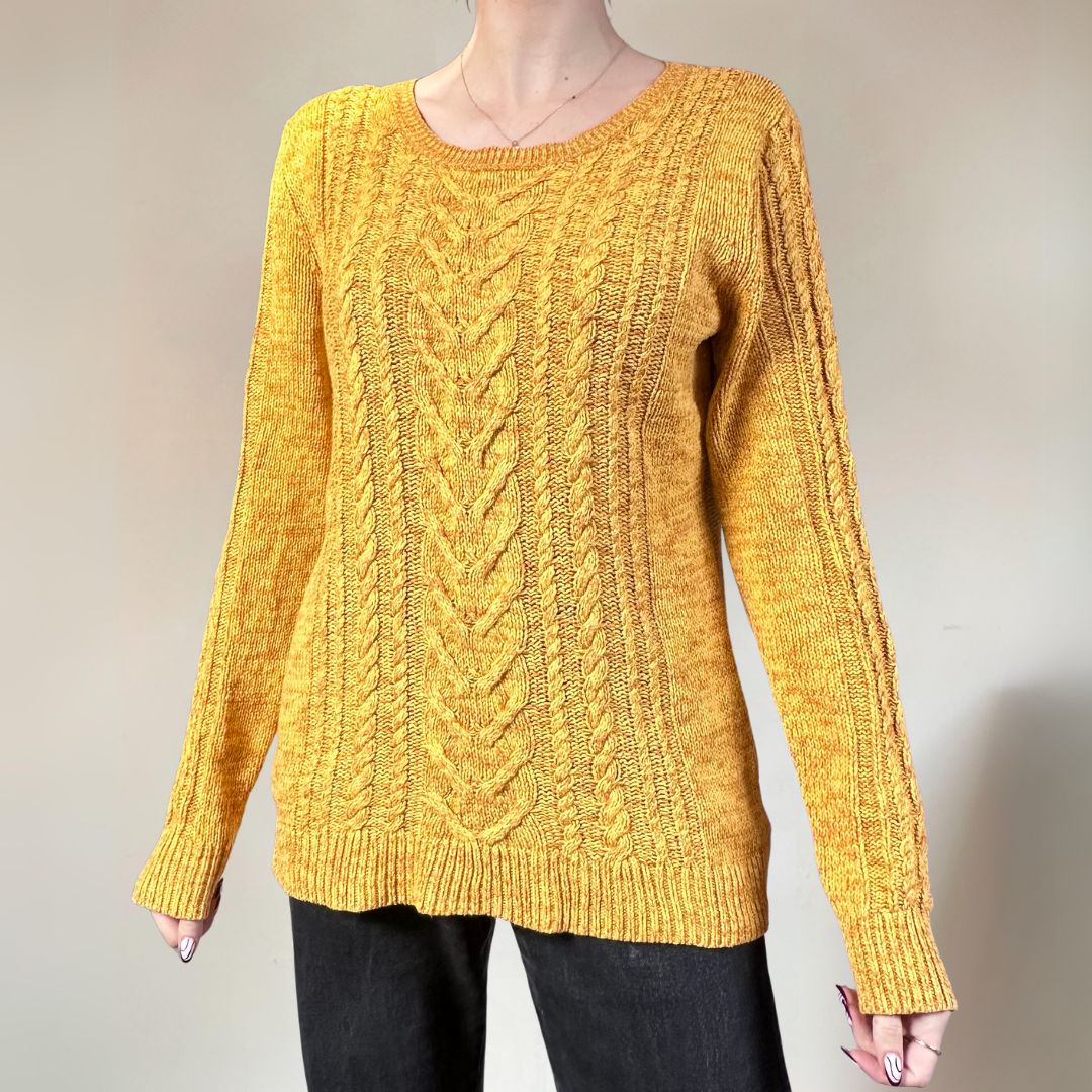 Cable Knit Yellow Jumper UK14