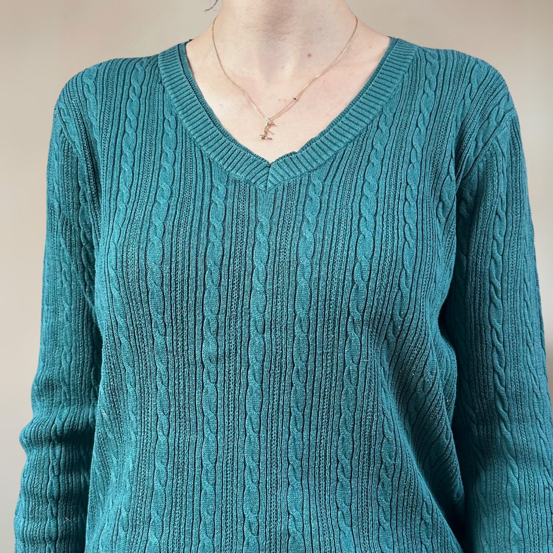 Cable Knit Turquoise Jumper UK14