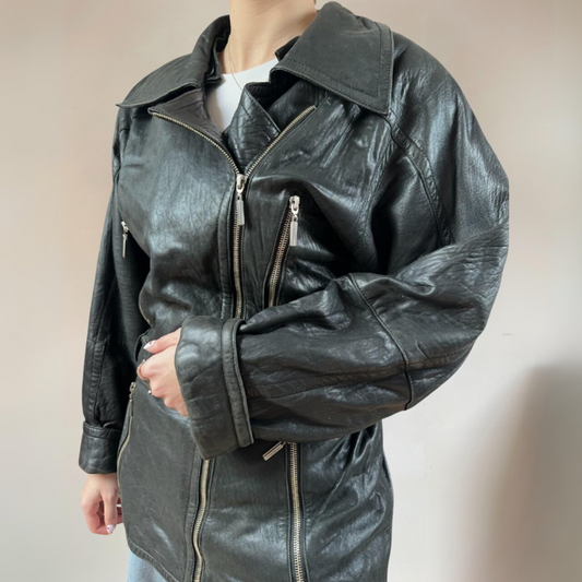 Vintage Leather Belted Jacket
