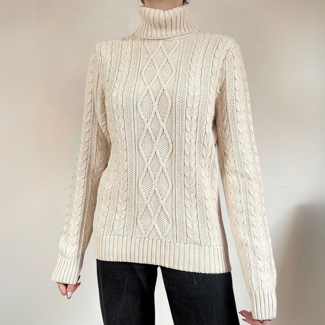 Cable Knit Cream Vintage Jumper UK12