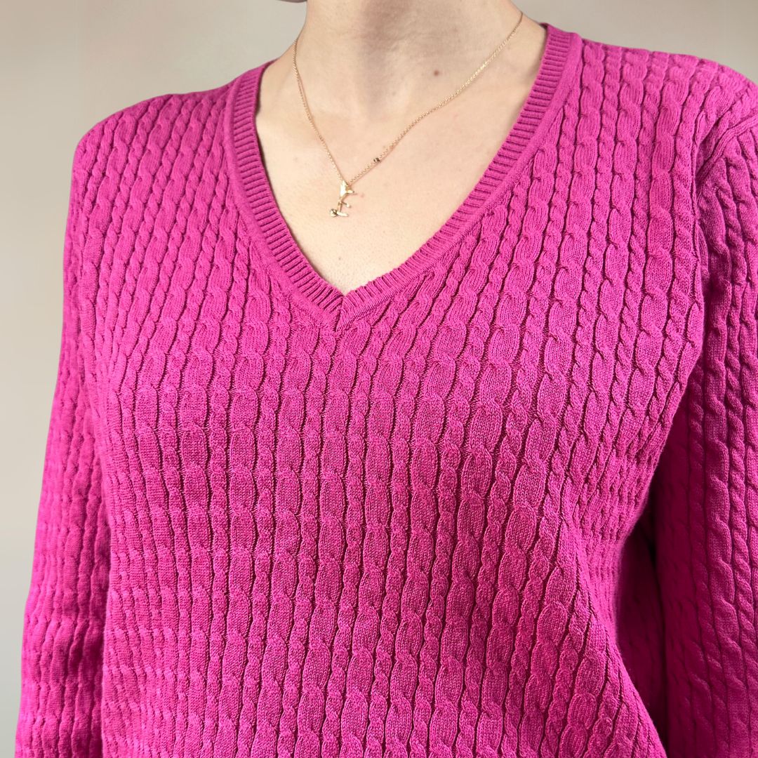 Cable Knit Pink Vintage Jumper UK16