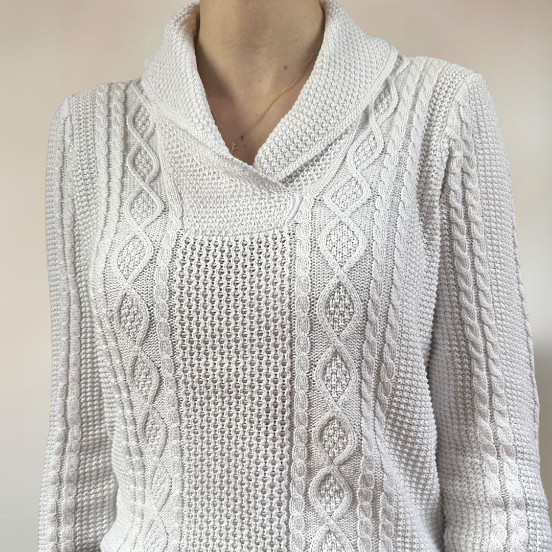 Cable Knit White Jumper UK10