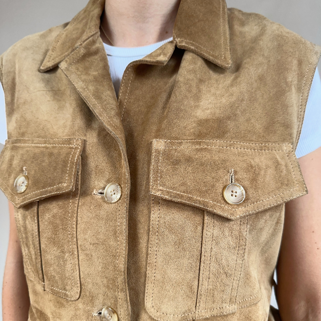 Italian Vintage Belted Suede Leather Vest Size UK12