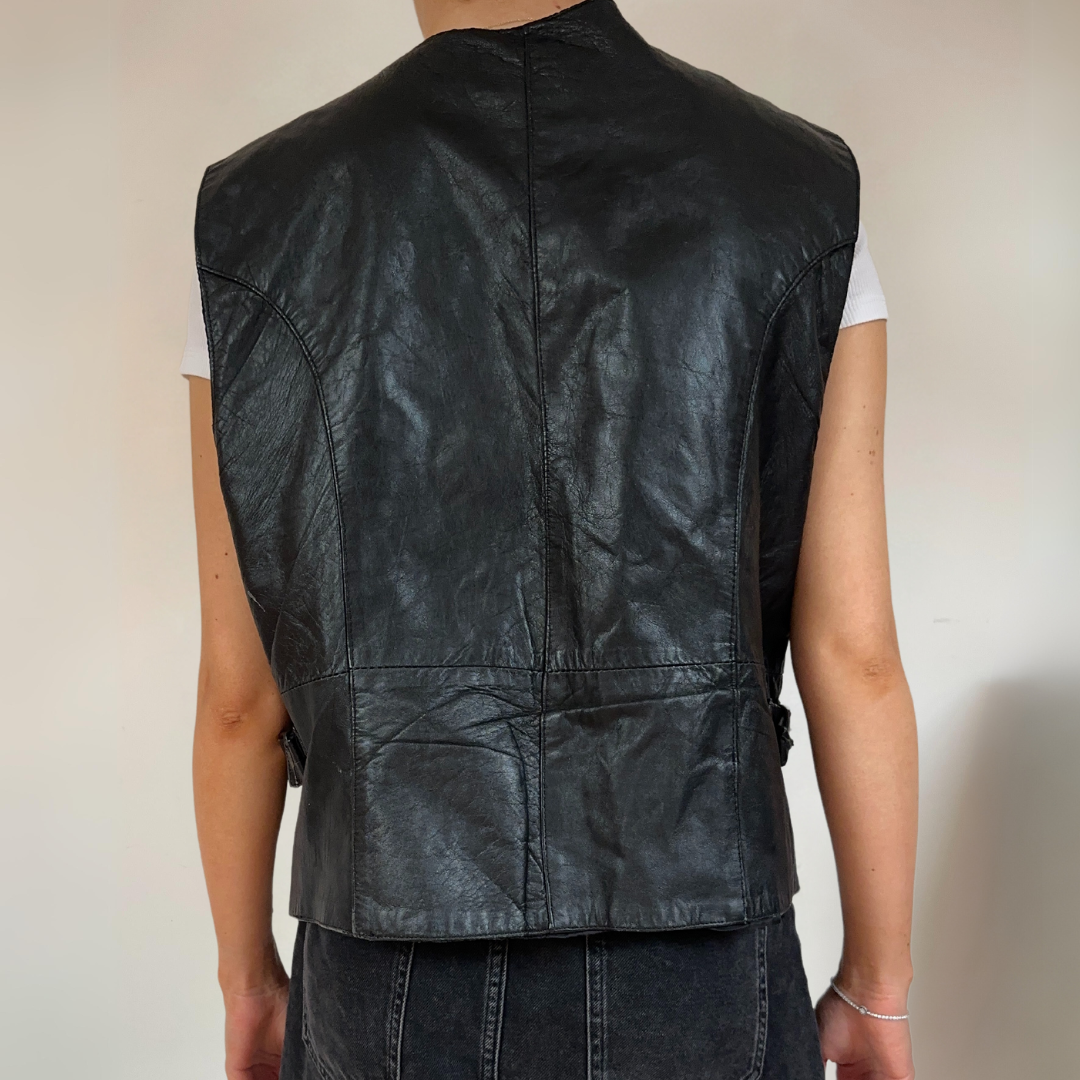 Black Vintage Mens Leather Vest Size S / UK10