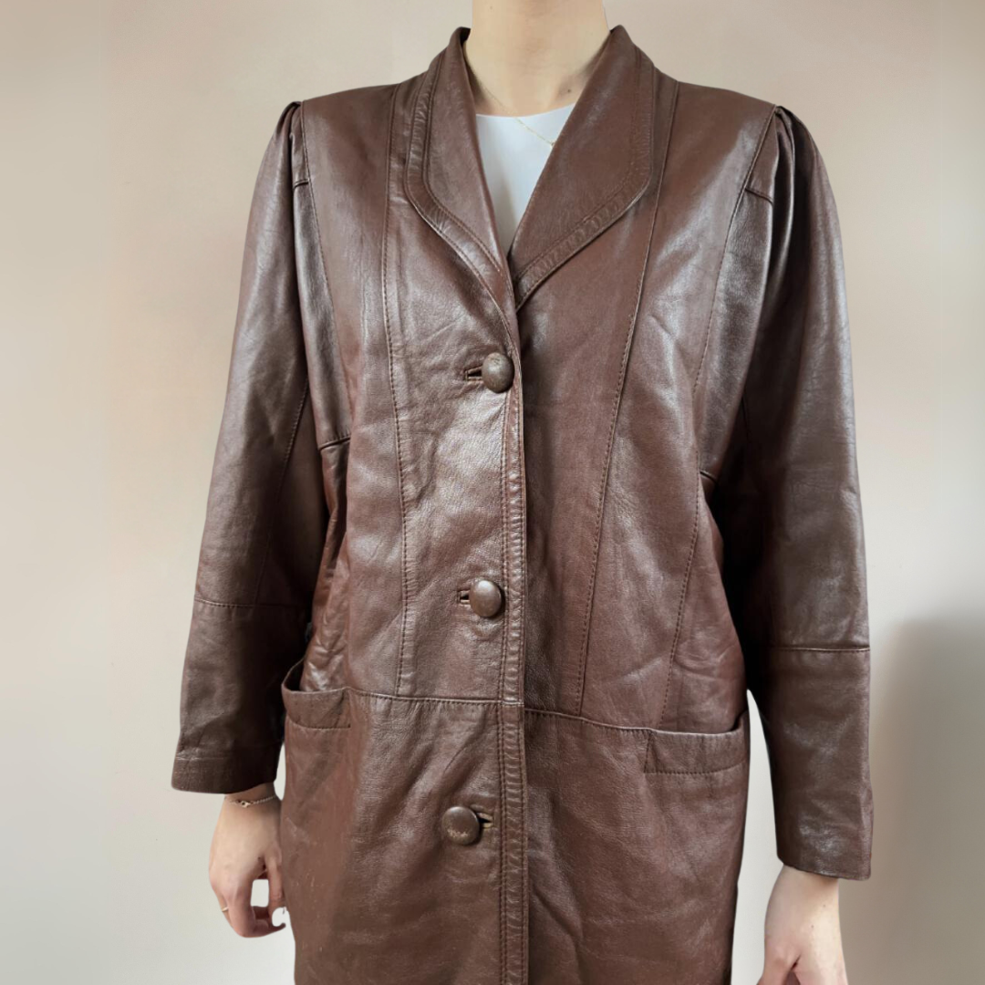 Brown Vintage Leather Blazer Jacket UK12