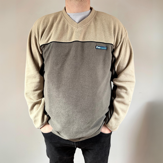 90s Two Toned Khaki Vintage Mens Fleece Size L