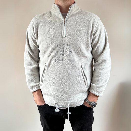Grey Embroidered Vintage Mens Fleece Size L