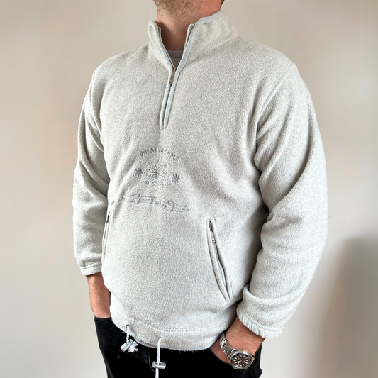 Grey Embroidered Vintage Mens Fleece Size L