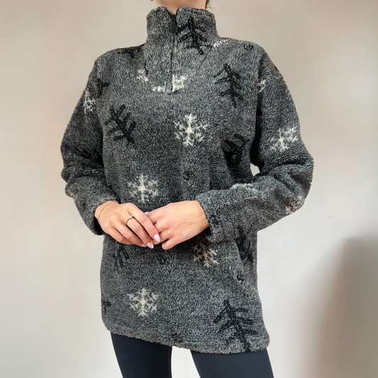 Grey Half Zip Snowflake Fleece Size UK12