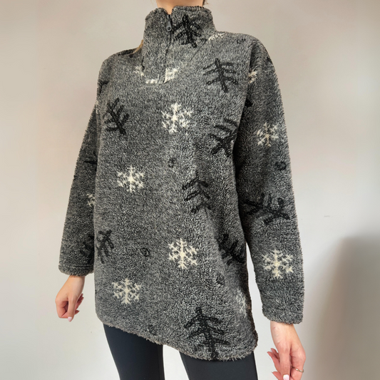 Grey Half Zip Snowflake Fleece Size UK12