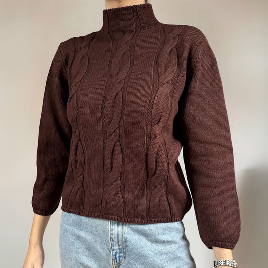 High Neck Brown Knit Jumper UK8